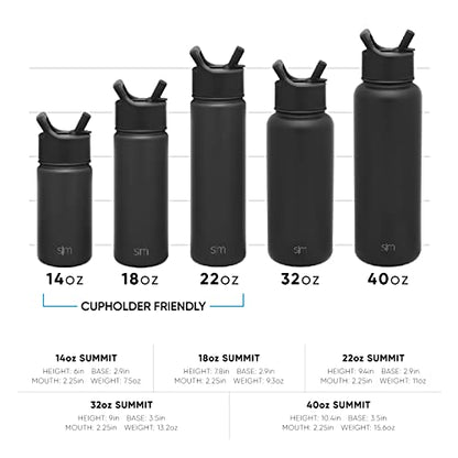 Simple Modern Insulated Water Bottle with Straw | 22oz | Black - color: - Midnight Black, style: 22oz