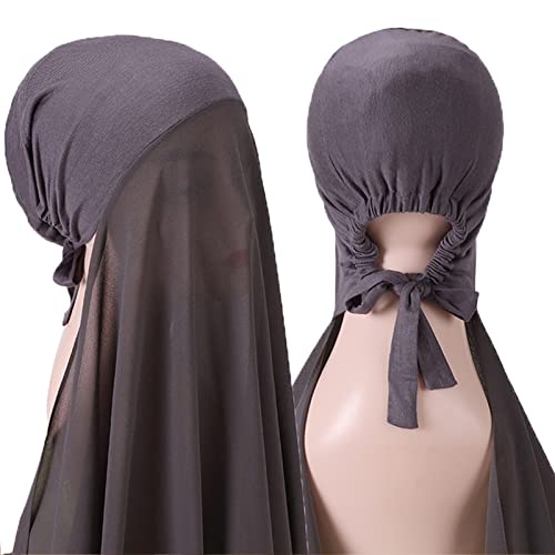 Yeieeo Instant Chiffon Hijab with Undercap (Tube or Bandage Cap), Breathable, no sweat buildup,Solid Chiffon Head Wraps - color: Dark Gray