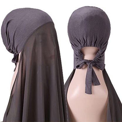 Yeieeo Instant Chiffon Hijab with Undercap (Tube or Bandage Cap), Breathable, no sweat buildup,Solid Chiffon Head Wraps - color: Dark Gray