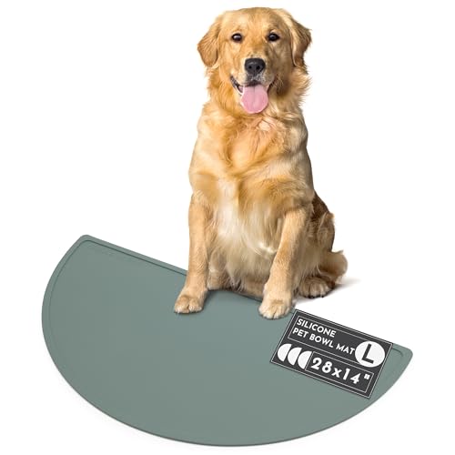 Waterproof Silicone Dog Food Mat – Large Size Non-Slip Pet Bowl Mat, Raised Edge Design, Easy-to-Clean Pet Food Placemat for Dog & Cat Bowls, 28" Across x 14" Deep - Spruce - color: Spruce, size: Large