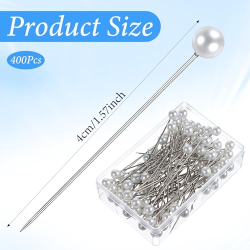 진주 머리 핀 400개, 4cm(1.575인치) 코사지 부토니에르 핀 바느질 핀, 진주 핀 스트레이트 바느질, DIY 공예 주얼리 제작 바느질 웨딩 꽃 장식