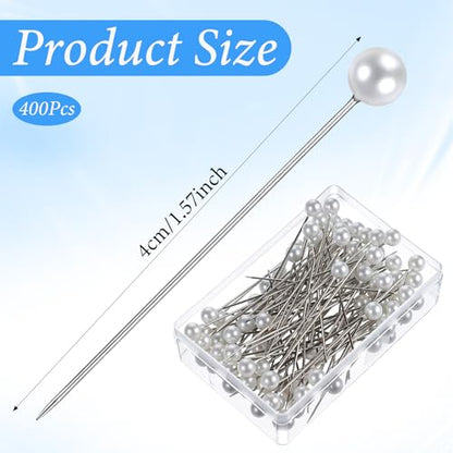 진주 머리 핀 400개, 4cm(1.575인치) 코사지 부토니에르 핀 바느질 핀, 진주 핀 스트레이트 바느질, DIY 공예 주얼리 제작 바느질 웨딩 꽃 장식