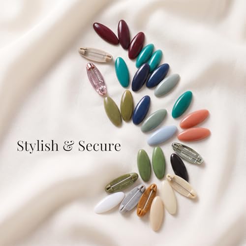 48Pcs Hijab Pins for Women, Plastic Oval Scarf Safety Pins,Colorful Hollow Muslim Headscarf Pins,Locking Brooch Clips for Scarves Clothing Accessories