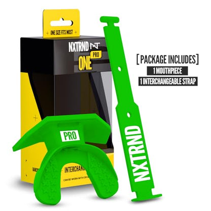 Nxtrnd One Pro Football Mouth Guard, Interchangeable Strap, Fits Adult & Youth (Green) - color: Green Pro