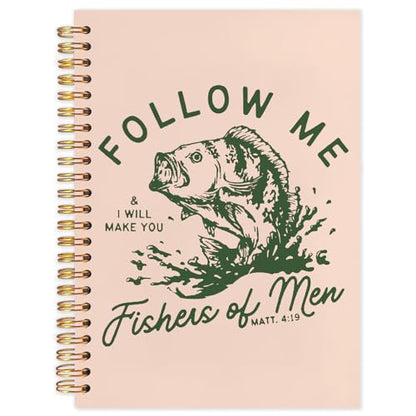 WUCHJ Dark Green Retro Fish Christian Notebook, Matthew 4:19 Bible Verse Journal, Religious Scripture Spiral Notebook Journal for Note Taking, Christian Faith Based Gifts for Women Men, 5.5x8.3 Inch - color: dark green fish follow me