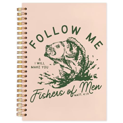 WUCHJ Dark Green Retro Fish Christian Notebook, Matthew 4:19 Bible Verse Journal, Religious Scripture Spiral Notebook Journal for Note Taking, Christian Faith Based Gifts for Women Men, 5.5x8.3 Inch - color: dark green fish follow me