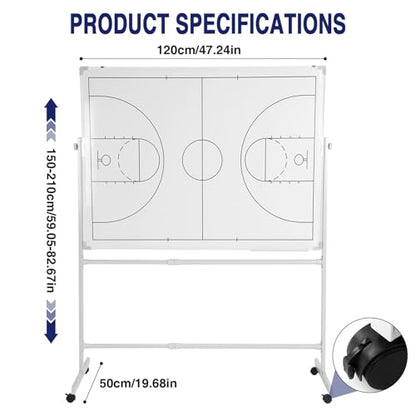 Generic Mobile Double-Sided Basketball Coaching Board Height Adjustable Whiteboard with Wheels Dry Erase Board with Magnets Pen & Eraser for Coaches - color: Basketball