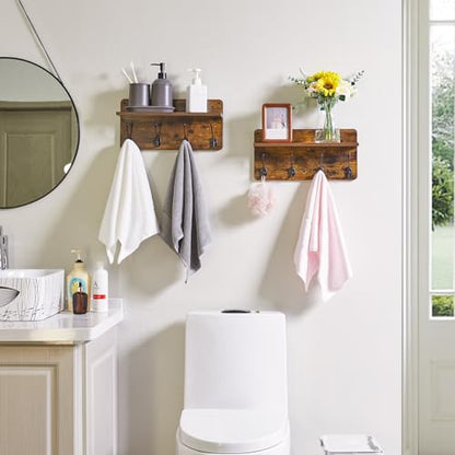 31.5" Coat Rack Wall Mount with Shelf and 8 Hooks, Rustic Brown, HWS006H-2 | 2 Pack Coat Hooks Key Holder Wall Mount, Wood Wall Mounted Coat Rack with Wall Hooks for Hanging, Towel Hooks for Bathroom - color: Rustic Brown