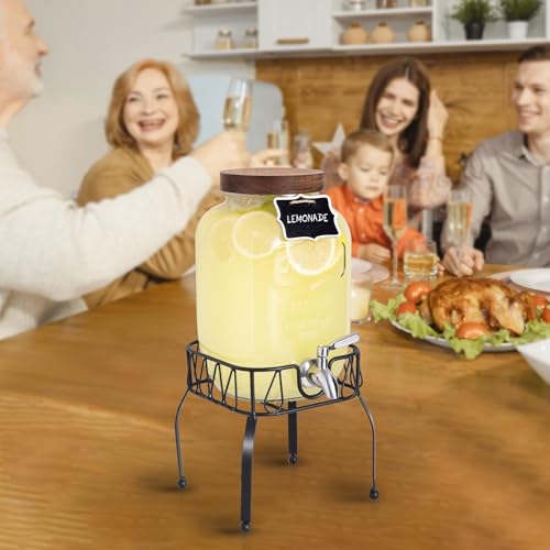 Mustry Glass Drink Dispenser for Parties, 1 Gallon Beverage Dispenser with Stand and Spigot Solid Stainless Steel, Used as Lemonade Dispenser Sun Tea Jar Kombucha Jar - size: Single, with Stand