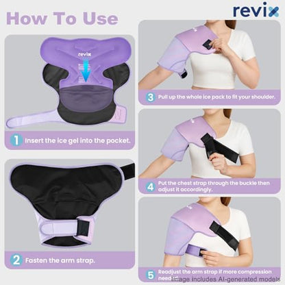 REVIX Shoulder Ice Pack Wrap, Ice Shoulder Brace for Rotator Cuff and Arm, Reusable Gel Cold Therapy Wrap for Discomfort Relief & Muscle Relaxation, Easy to Wear & Remove, Purple - size: Medium, style: Purple, 1 Gel Pack+1 Shoulder Brace