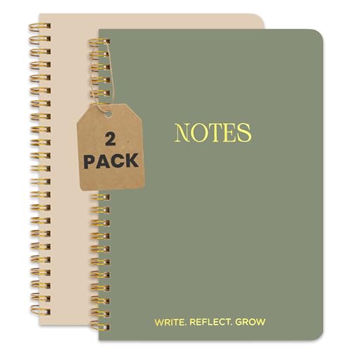 Decorably 2 Pack Gold Foil 5.8x8in Aesthetic Journaling Notebooks for Work | Spiral Bound with 106 Lined Pages Journal for Men & Women, with Back Pocket for Bible Study, High School, College, Work, Home
