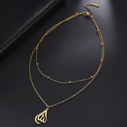 UNIFT Islamic Muslim Allah Layered Necklaces For Women Stainless Steel Charm Water Drop Heart Shape Allah Pendant Double Layer Necklace Islamic Jewelry - color: gold