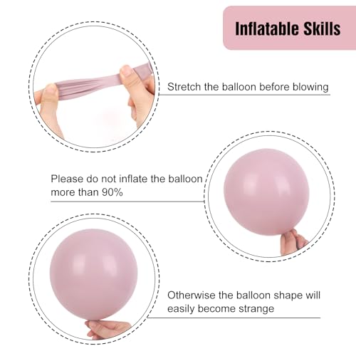RUBFAC Dusty Pink Balloons 129pcs Different Sizes Pack of 18 12 10 5 Inch - color: Dusty Pink