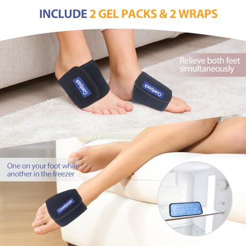 Comfpack Cold Therapy Wrap with 2 Packs for Pain Relief, Reusable Gel Ice Packs for Foot Plantar, Wrist, Ankle, Great for Sprains, Muscle Pain, Bruises, Injuries - size: Black, style: 2 Sleeves + 2 Gel Packs