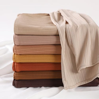 Ribbed Jersey Hijab Scarf for Women, Hijab for Women Muslim Breathable Stretchy Hajib - color: Rust