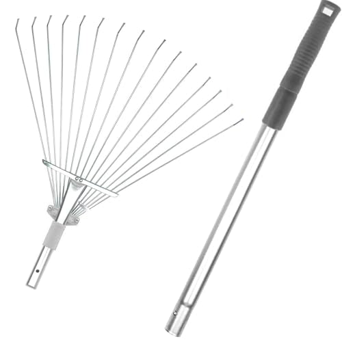 Buyplus Adjustable Garden Leaf Rake - 24 to 63 Inch Telescopic Metal Expandable Folding Leaves Rake, Metal Rakes for Leaves, Yard Rakes for Lawn Yard, Flowers Beds, Sliver - color: Sliver