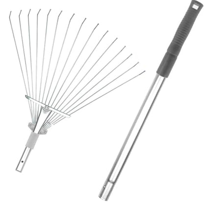 Buyplus Adjustable Garden Leaf Rake - 24 to 63 Inch Telescopic Metal Expandable Folding Leaves Rake, Metal Rakes for Leaves, Yard Rakes for Lawn Yard, Flowers Beds, Sliver - color: Sliver