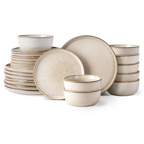 GBHOME Dinnerware Sets for 8, 24 Pieces Ceramic Plates and Bowls Set - color: Cappuccino, size: Service for 8(24Pcs)