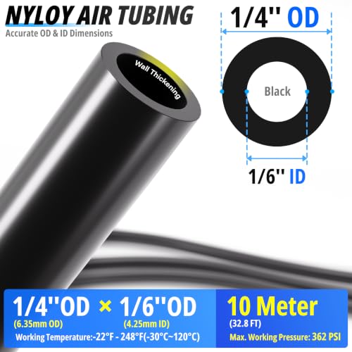 TAILONZ PNEUMATIC Air Line DOT 1/4 inch od Black Pneumatic Nylon Tube 32.8ft Air Brake Tubing Nylon Hose - color: Black-Nylon, size: 1/4'' OD/32.8ft/10m