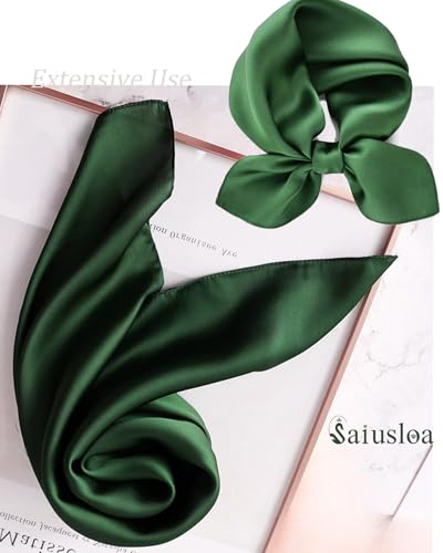 Saiusloa Solid Color Neck Scarf For Women Square Satin Head Scarves headband Bandanas 23.6× 23.6 inches - color: 15-army Green