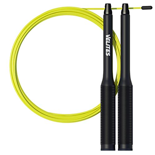 Velites Balanced Jump Rope for Crossfit, Boxing and Fitness Fire 2.0 Ideal for Double Jumps | Aluminum Speed Rope (ballasts not Included) by VELITES.e (Black)