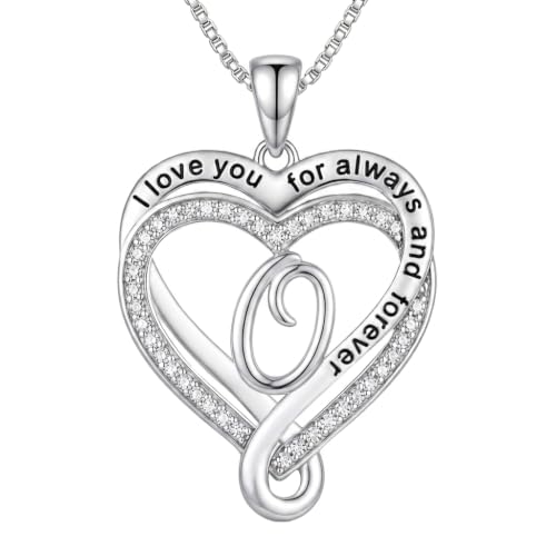 Heart Initial Necklace for Women Double Heart Letters Necklaces - color: O