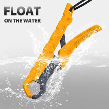 7.5'' Floating Fish Gripper, Fishing Grabber | Catfish Mouth Pliers, Caught Bass Holder, Fish Scale Hook Clamp, Saltwater Lip Grip Tool with Lanyard, Gifts for Men - color: Yellow-gray