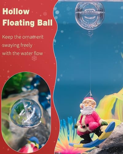 Uniclife Floating Santa Claus Fish Tank Decoration, Resin Christmas Aquarium Ornament with Hollow Ball for Holiday Aquarium Décor
