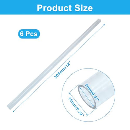 Piutouyar 6 Pcs Round Clear Rigid Tubing Pipe, 0.31 Inch (8 mm) ID x 0.39 Inch (10 mm) OD x 12 Inch (305 mm) Length Rigid Tubing Plastic Polycarbonate Tube - size: 8mmx10mm