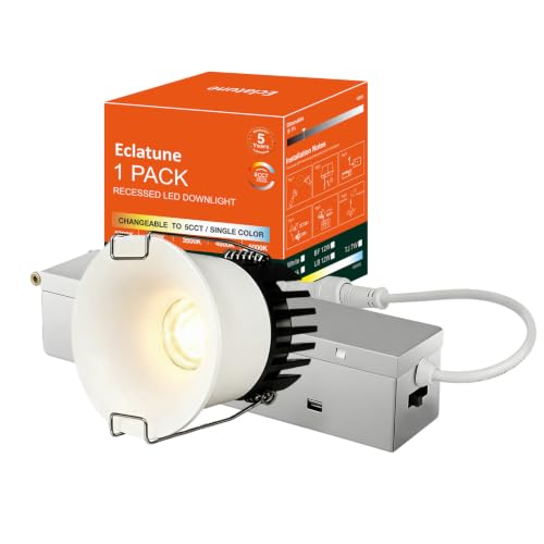 2 Inch Anti-Glare Recessed Lighting IP65 Shower Light 5CCT Waterproof LED Downlight with Junction Box, 2700K-5000K Selectable CRI90+, 9W COB, 840LM Dimmable ETL 1 Pack - color: White, size: 2 Inch