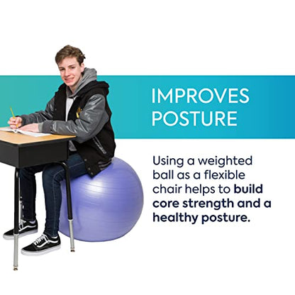 Bouncyband Balance Ball – Create Flexible Seating to Improve Focus at School, Office, or Home with This No-Roll Weighted Ball - color: Purple, size: Large (Pack of 1)