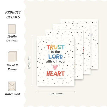 LARTSFRO Bible Christian Wall Art Decor Posters Prints, Inspirational Bible Verses Room Bathroom Bedroom Playroom Dorm Wall Art Decor Aesthetic for Nursery Baby Kids Teen Girls Gifts, Christian Classroom Wall Decor, 12x16 Inch Set of 4 Pcs Pictures (UNFRA