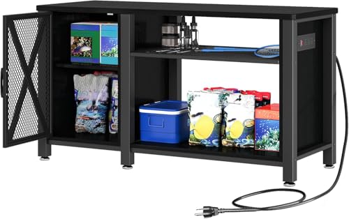 DWVO 55-75 Gallon Heavy Duty Metal Aquarium Stand with Power Outlets,Black | Cabinet for Fish Tank Accessories Storage,Fish Tank Stand Suitable for Turtle Tank, Reptile Terrarium, 860LBS Capacity