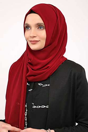 Aisha's Design Instant Chiffon Shawl for Women Modesty Turban Hijab Head Wrap Ready to Wear Women Headscarf - color: Burgundy