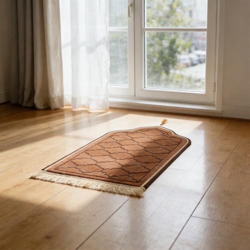 haozaikeji Muslim Prayer Rug Islamic Turkish Prayer Mat Thick Soft Janamaz Sajada Rug Praying Carpet for Ramadan Eid Travel - color: Brown, size: M 19.69*35.43 inch (50*90cm)