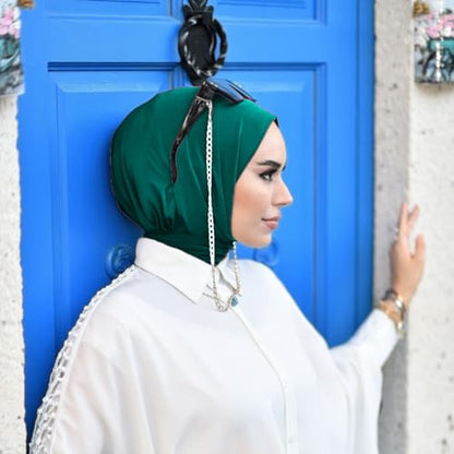 para life Snap Hijab for Women, Breathable Instant Hijabs|Standard Size Stretchable Cotton Sandy|Jersey Undercap - color: Emerald