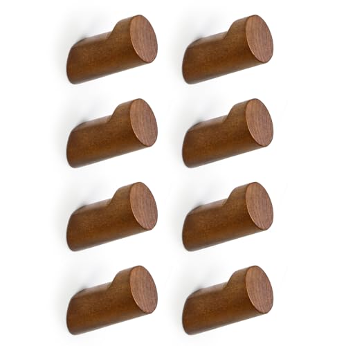 Optish Wood Wall Hooks for Hanging, 8 Pack Hat Hook for Walls, Coat Hook Wall Mount, Backpack Hooks for Walls, Bathroom Towel Hanger (Walnut) - color: Walnut