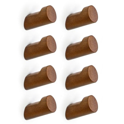 Optish Wood Wall Hooks for Hanging, 8 Pack Hat Hook for Walls, Coat Hook Wall Mount, Backpack Hooks for Walls, Bathroom Towel Hanger (Walnut) - color: Walnut