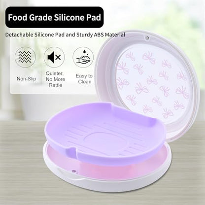 Cute Retainer Case with Silicone Pad, Portable Slim Aligner Case Orthodontic Retainer Box, Denture Storage Container Travel Mouth Guard (Bowknot/Purple) - color: Bowknot/Purple