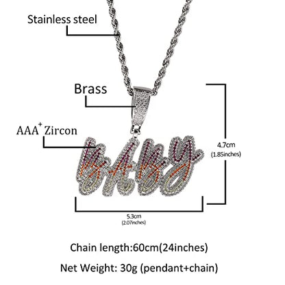 Lulu Mel Iced Out Personalized Cursive Name Necklace For Trendy Women, Custom Handmade Nameplate Pendant With Cuban Link Chain, White Gold Plated Hip Hop CZ Diamond Jewelry Gifts - color: Silver&Colorful