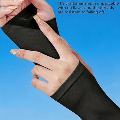 Cooling Arm Sleeves with Thumb Hole for Men & Women, UV Sun Protection Compression Sleeves for Outdoor - color: Black