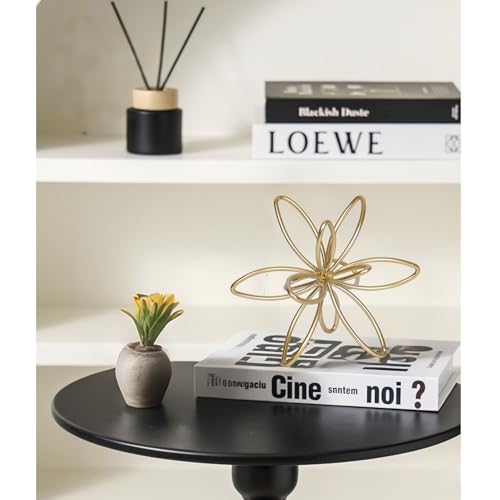Gold Metal Sculpture Decoration Geometric Sphere Decor Modern Abstract Cube Figurine Ball Statue Centerpiece for Home Decor Accent Living Room Office Shelf Bookshelf Tabletop Decorative - style: Flower shape