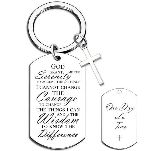 Serenity Prayer Gifts for Women Men - 1 Year Sober Bible Verse Keychain, Inspirational Sobriety Christian AA Recovery Gift - color: Silver Serenity Prayer Gifts
