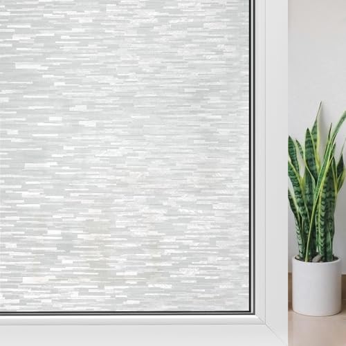 Haton Window Privacy Film, White Stripe Non-Adhesive, 17.5" x 78.7" | Static Cling Removable Frosted Glass Film, Blocks UV & Heat, Anti-glare Privacy Covering for Bathroom & Home Windows - color: White Stripe, size: 17.5" x 78.7"