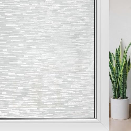 Haton Window Privacy Film, White Stripe Non-Adhesive, 23.6" x 78.7" | Static Cling Removable Frosted Glass Film, Blocks UV & Heat, Anti-glare Privacy Covering for Bathroom & Home Windows - color: White Stripe, size: 23.6" x 78.7"