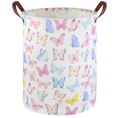 Butterfly Laundry Basket Girls Hamper,Baby Nursery Clothes Hamper,Foldable Waterproof Large Storage Baskets for Girls Bedroom,Butterfly Room Decor,Gift Baskets(Colorful butterfly) - color: Colorful butterfly