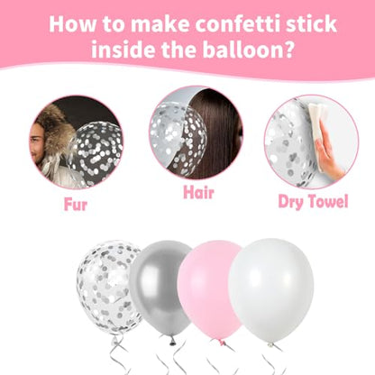 Pink and Silver Balloons, Pastel Pink White Balloon Metallic Silver White Macaron Balloon Party Confetti Balloons for Girls Kids Birthday Bride Wedding Baby Shower Graduation - color: Pink and Silver