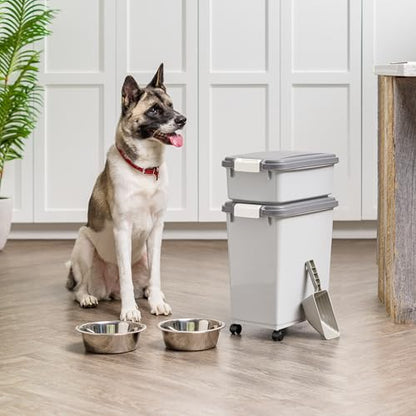 IRIS USA Dog Food Storage Container, Up to 30+11 lbs, Gray/Dark Gray | Made in the USA, Includes 2-Cup Scoop & Wheels, Airtight Seal, BPA-Free, Bird Seed, Cat food, Cat Litter, Treats, Toys - color: Gray/Dark Gray