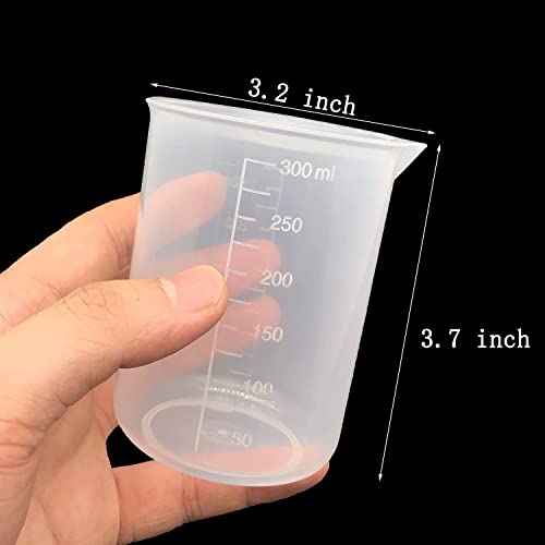 9 Pack Plastic Beakers, 300ml/10.1oz Epoxy Mixing Cups | Plastic Graduated Cup Clear Measuring Cup with 50 Pcs Mixing Sticks for Resin, Epoxy, Stain, Mixing Paint