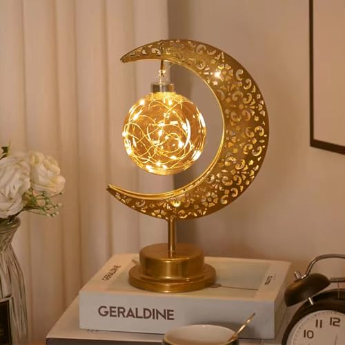 GUOCHENG Enchanted Lunar Lamp Moon Shaped Table Lamps, LED Crescent Night Light Magic Hanging Moon Lamp Decor, Home Bedroom Bedside Desktop Nightstand Decorative Gift(Ball)